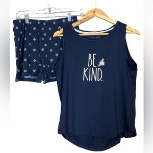 Rae Dunn Be Kind pajama set - tank top and shorts Size Small Blue and yellow